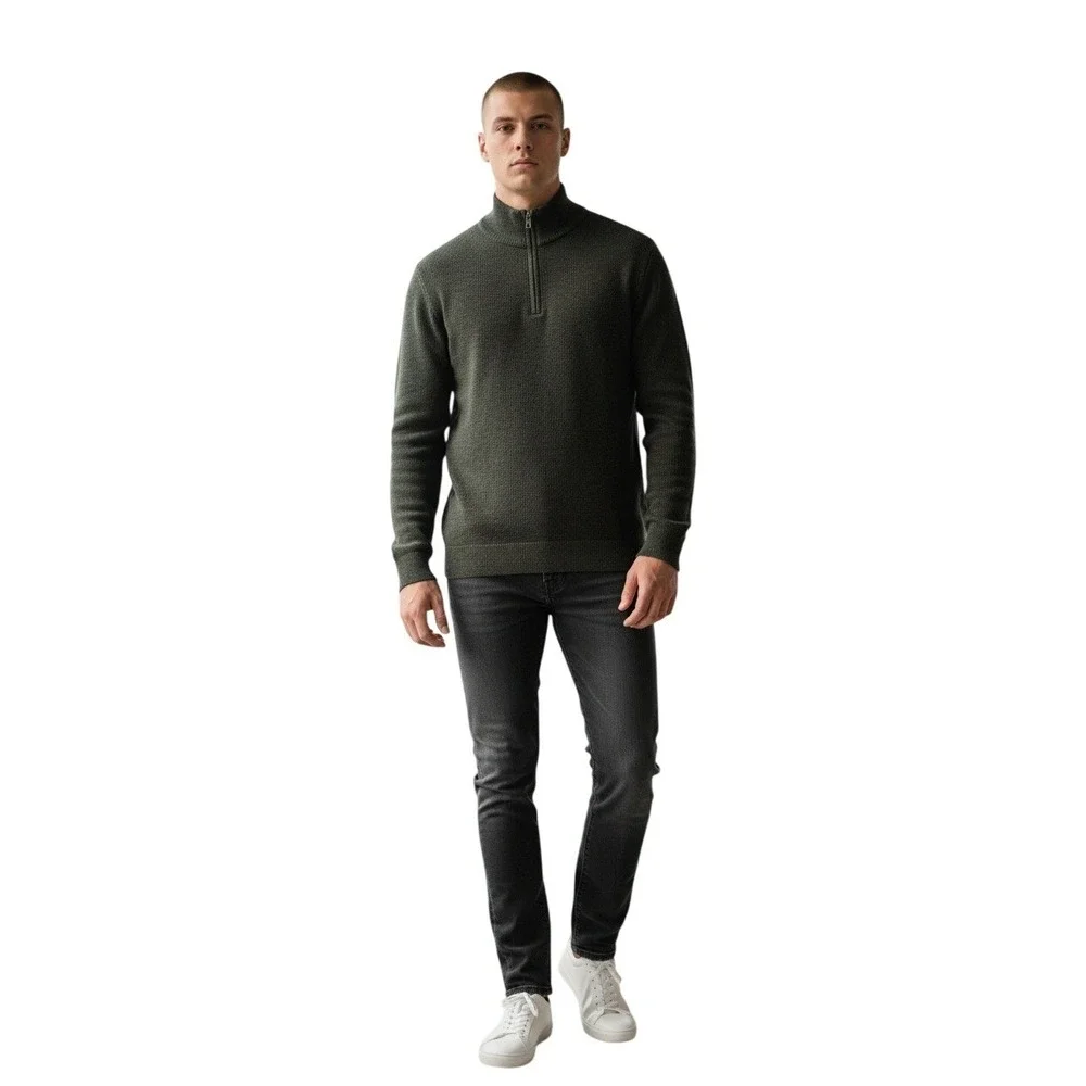 Banana Republic Mens M Tall Gray 100% Italian‎ Merino Wool 1/4 Zip Sweater